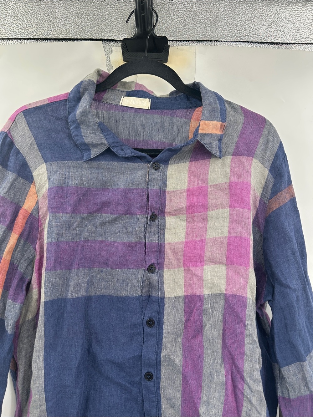 CP Shades Mens Large 100% Linen Plaid Button Down Shirt Made in USA L - Picture 2 of 6